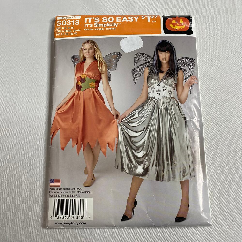 Simplicity S0318 Fairy Costume Sewing Pattern Women 8-18 Gothic Whimsigoth UNCUT